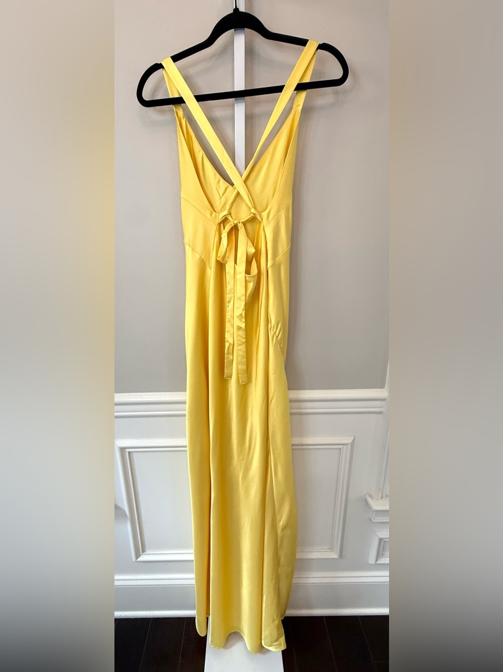 Show Me Your MuMu Anderson Yellow Satin Slip Maxi Dress Slit Size M - Picture 13 of 13